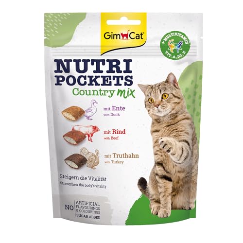 GimCat Nutri Pockets Country Mix - Knuspriger Katzensnack mit cremiger Füllung und funktionalen Inhaltsstoffen - 1 Beutel (1 x 150 g)