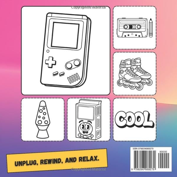 Miniatura 2 de Retro 90s Coloring Book Bold and Easy Designs for Adults Featuring Iconic 90s Nostalgia, Fashion, and Gadgets for Ultimate Stress Relief and