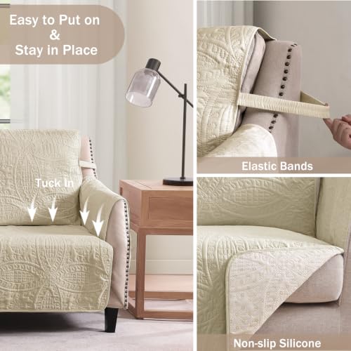 Image of Quilted Grand Sofa Covers Washable, Couch Cover for Grand Sofa, Soft Cozy Couch Protector for 4 Cushion Couch, Oversized Grand Sofa Slipcovers Water-Repellent (Grand Sofa 88 inch, Camel)