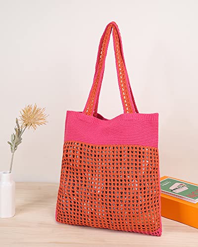 Image of ENBEI Beach Bag Crochet Tote bag for Women,Aesthetic Boho Large Bag,Foldable&Lightweight,Shopping,Beach,Travel,Daily Use