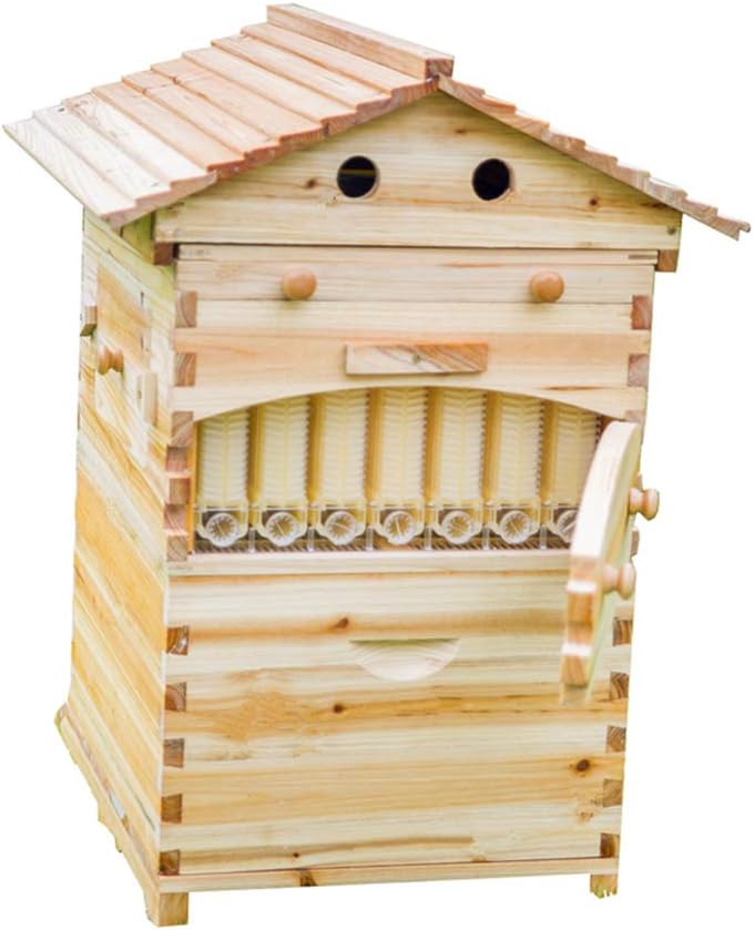 Automatic Wooden bee hive House kit with 7 PCS Upgraded Auto Frame Comb-Beehive Box Honey Free harvesting.