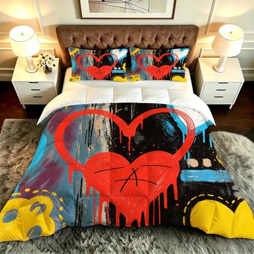 ZZXHG Nórdico Ligero | A Color Graffiti Estampados, Edredón Alternativo al Plumón, Reversible y Confortable, con 2 Fundas de Almohada, para Dormitorio Juvenil, 135x200 cm_A20372