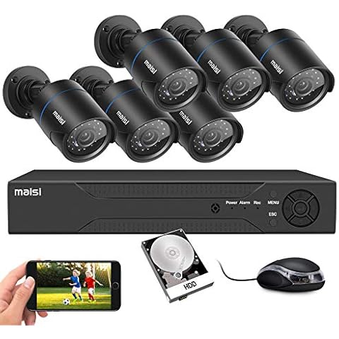 maisi HD CCTV Camera System, 8 Channel 1080P Security DVR with 6PCS 2MP Outdoor Cameras and 1TB Hard Drive (IP66 Waterproof, Continuous/Motion Recording, Mobile Viewing, APP Push/Email Alerts) Cover
