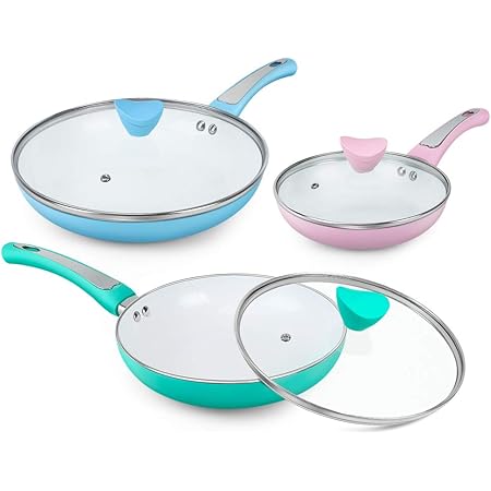 SHINEURI 6 Pieces Nonstick Pans with Lid, Nonstick Frying Pan with Lid, Ceramic Pans with Lid, Nonstick Skillet with Lids, Non-stick Skillet, Ceramic Skillets, Ceramic Nonstick Pan Set - 8/9.5/11 inch