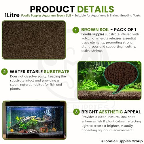 Image of Foodie Puppies Aquarium Plant Black Soil for Fish Tank and Aquarium - (1Ltr.) | Planted and Shrimp Breeding Aquarium Substrate | Water Plant Sand, Non-Clouding Granules with Essential Minerals