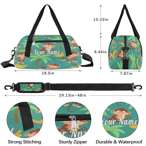 Personalized Kids Duffel Bag Tropical Monkey Banana Tree,Custom Sport Gym Bag for Boys Girls,WWeekender Overnight Bags Travel Duffel Bag,Customized Kids Gift4