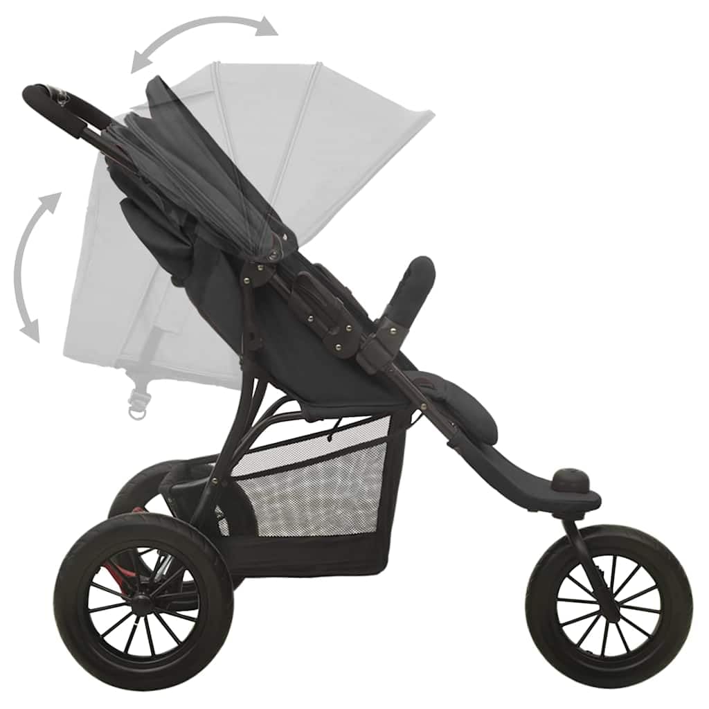 Passeggino antracite con sistema pieghevole con una sola mano, schienale e poggiapiedi regolabili, telaio leggero in acciaio per viaggi