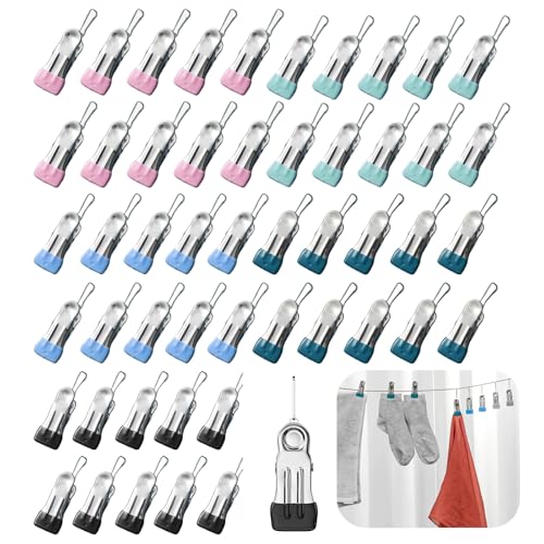 50 Pcs Pegs for Washing Line Stainless Steel and Heavy Duty Clothes Pegs No Mark Washing Pegs Non-Slip Metal Laundry Pegs for Clothes Towel Socks Food Sealing Photos