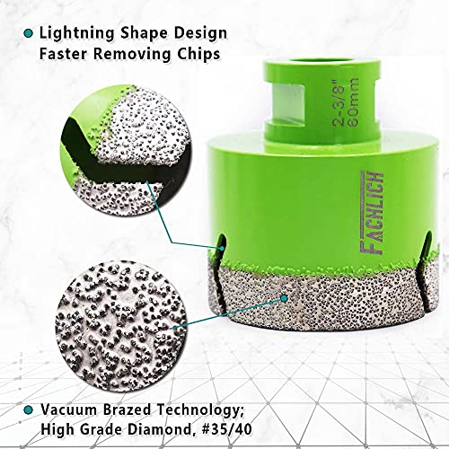 Image of Diamond Core Drill Bit,2pcs Diameter 2-3 /8 inch 60mm Thread 5 /8-11,Vacuum Brazed Dry Wet Hole Saw for Porcelain Tile,Granite,Marble,Concrete,Masonry,Brick
