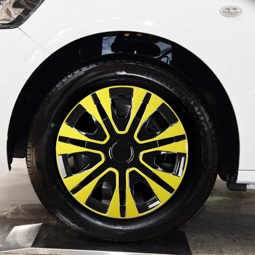 Image of Yellowish Green Hubcap Wheel Cover Replacement Kit 12 inch Hub Caps Wheel Rim Cover Car Exterior Accessories Pack of 4, 12 Inches