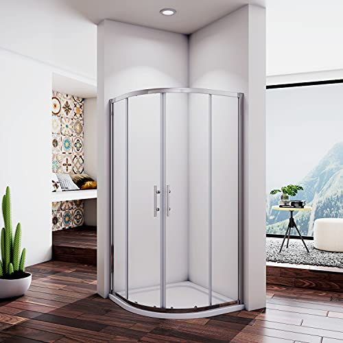 Acezanble cabine de douche 1/4 rond 80x80x185cm en niche, porte de douche coulissante sans receveur, 6mm verre transparent et anticalcaire Cover