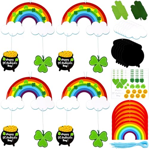 Tranqun 30 Set St. Patrick's Day Crafts for Kids St Patrick's Day Mobile Craft Ornaments Kit DIY Hanging Rainbow Shamrock Stickers Decorations for Kids Art Projects Home Classroom Activities Favors