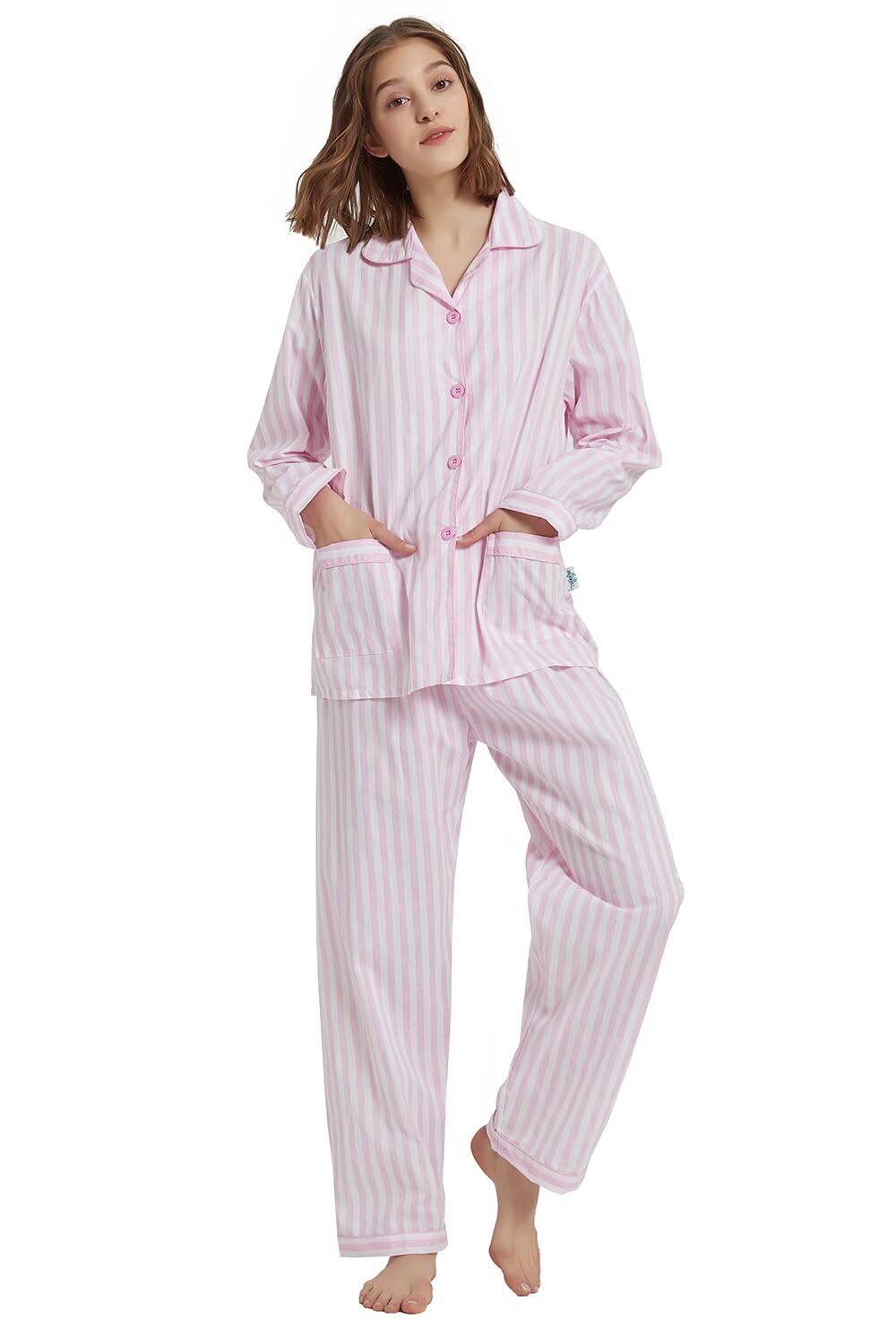 GLOBAL Women Cotton Pajamas Long Sleeve PJs Button Down Sleepwear S-3XL