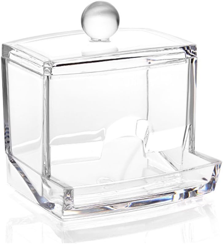 Twinsisi Clear Acrylic Cotton Swab Box Case, Q-Tips Cotton Swabs Holder Cotton Bud Storage Box, Workbox Container Exquisite Crystal Clear