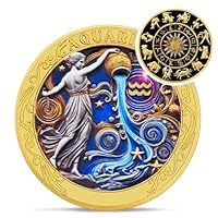 Aquarius 12 Zodiac Challenge Coin - Twelve Constellations Aquarius Protective Talisman Coin - Divination Tarot Zodiac Signs Coin - Meaningful Star Good Luck Charms Zodiac Gift for Men Women Friend Kid