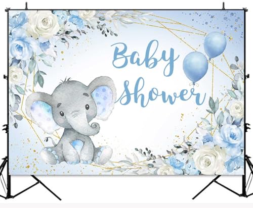 Fondo fotográfico elefante Baby Shower 7x5ft azul miniatura 4