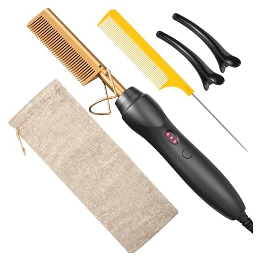 Pentes alisadores de cabelo com pente quente prensado a calor - pente elétrico de cerâmica para alisamento de cabelo, modelador de cachos para cabelo preto natural, perucas de barba, - 3 em 1