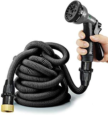 Expandable Garden Hose 100ft Black,Heavy Duty Extra Strength Fabric Hose Pipe with 8-Way Spry Nozzle, 3/4" Patent Leak-Proof Connector Pocket Water Hose