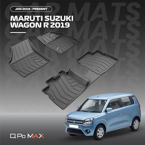 Image of Q Po Wagon R (MAX) Jan 2019 - Present ECO TPE Car Floor Mat | All Weather Mats for Wagon R (Jan 2019 - Present) (Black)