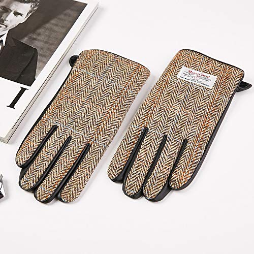 iTouchGloves HarrisTweed アイタッチグローブ・ハリスツイード レザー スマホグローブ 男性 タッチグローブ スマホ手袋 メンズ手袋 ビジネス ギフト プレゼント (XL, ブラウンヘリンボーン)