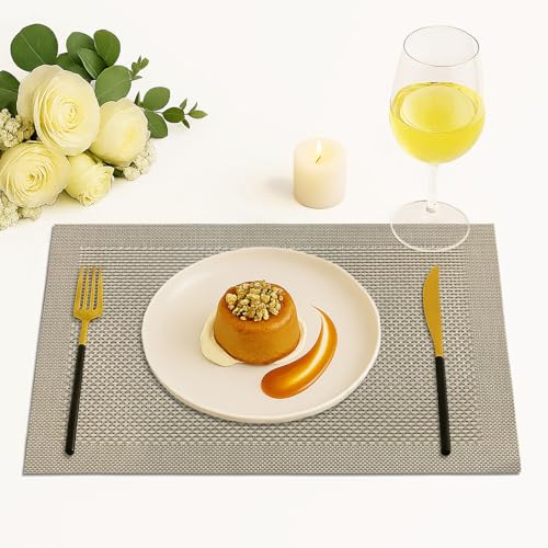 Image of Amazon Brand - Umi PVC Vinyl Box Design Placemat ST0000434 - Heat Resistant, Wipe Clean, Anti-Skid Table Mats for Dining Table, KitchenHome Decor (30x45 CM Golden Set of 6)
