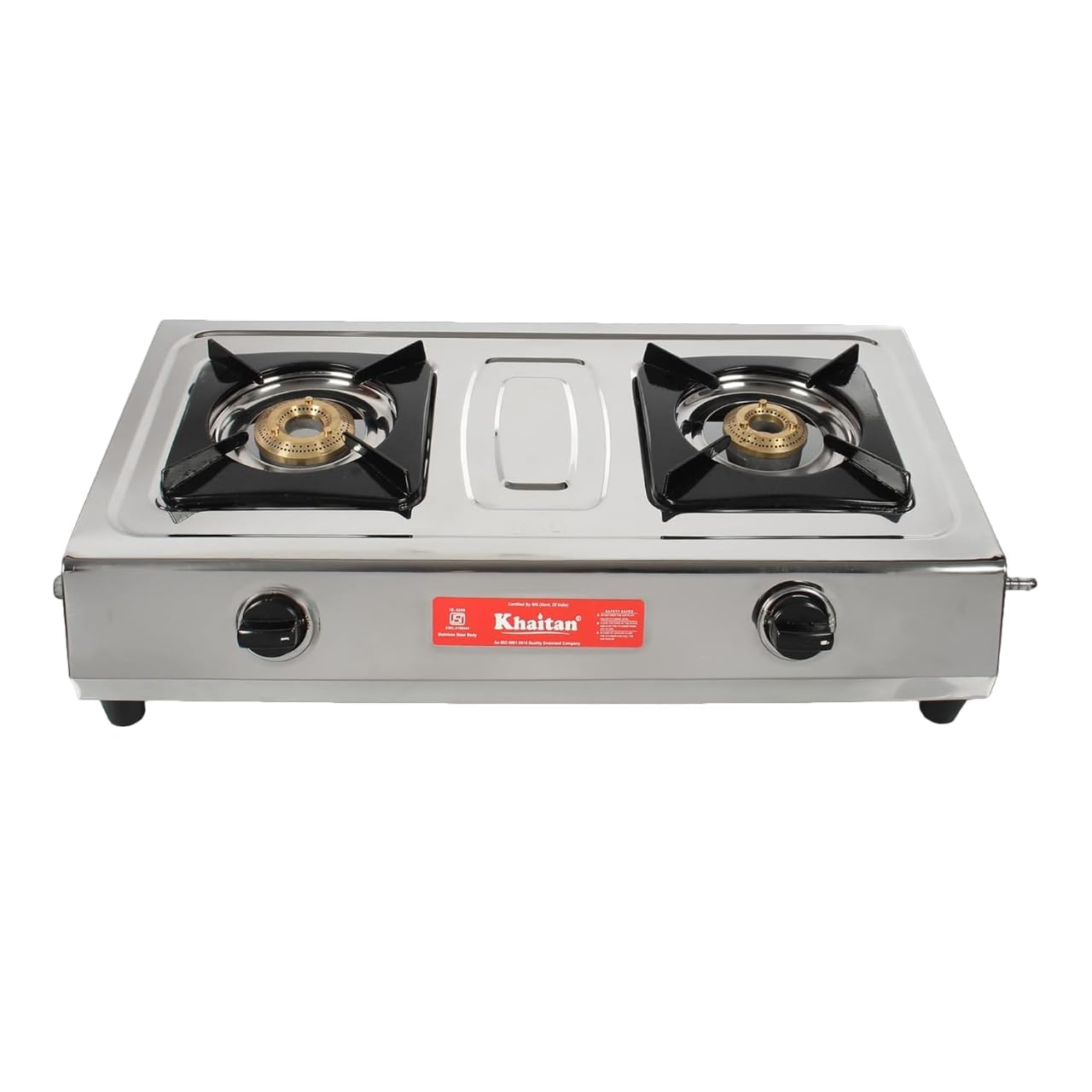 Khaitan 2 Burner MAXIMA Stainless Steel Manual Ignition LP Gas Stove with Brass Burner (Silver, ISI Approved)-image-3