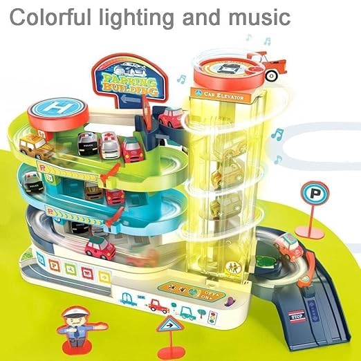 Vaijnath Car Track Set 3 Level Race Track, Kids Car Toy Garage Playset, Electric Parking Lot Toy for Toddler with Background Sound & Light for Automatic & Manual for Over 3 Years Kid 2