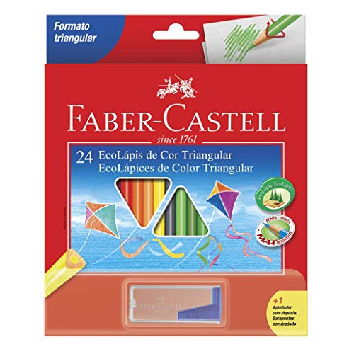 Kit Lápis de Cor Triangular + Apontador com Depósito, Faber-Castell, EcoLápis, 120524+1APT, 24 Cores