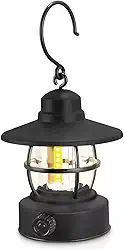 Luminária Lampião LED Recarregável, Metal Preto, 14x11cm, Luz Branca Quente, Bateria de Lítio, Portátil, 6h de Duração