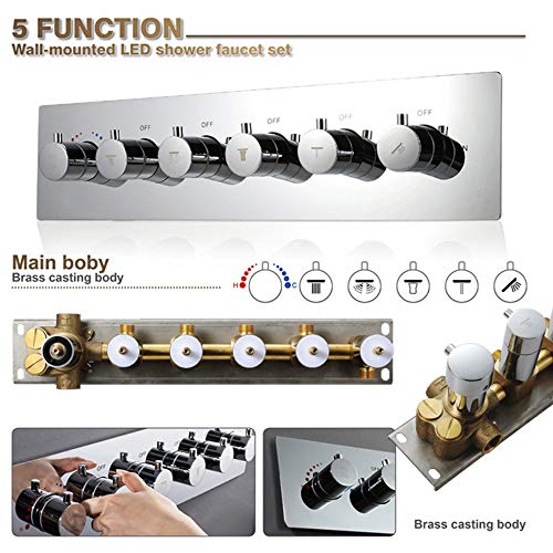 Tangan Luxurious Recessed Large 430 * 710Mm Led Waterfall Rainfall Shower System Thermostatic, 4 Types (Rainfall, Rain Curtain, Spa Misting, Massage), 304 Stainless Steel, Chrome Finish #TOP3