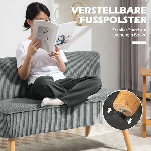 HOMCOM Sofa 2 Sitzer Couch, Kleine Loveseat mit Cord-Optik Modern Polstersofa für Wohnzimmer, Schlafzimmer, kleinen Raum, Grau 117 x 56,5 x 77 cm