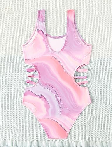 SEAUR Girls' One-Piece Swimwear Cute Tie Dye Side Cutout Swimsuit Summer Quick Dry Beach Hawaiian Bathing Suits2