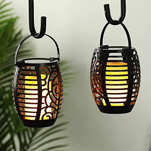 JHY DESIGN Solar Lantern Lights, Set of 2 Outdoor Hanging Lamp Light with Handle LED Solar Powered Lanterns Decorative Ornament for Porch Garden Patio Backyard Courtyard Pathway Balcony Yard Outside