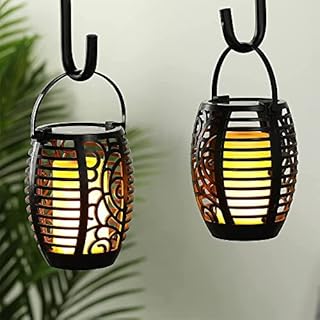 JHY DESIGN Solar Lantern Lights, Set of 2 Outdoor Hanging Lamp Light with Handle LED Solar Powered Lanterns Decorative Ornament for Porch Garden Patio Backyard Courtyard Pathway Balcony Yard Outside