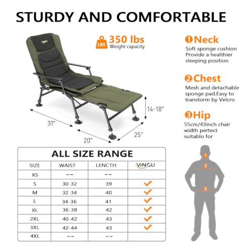Silla de Pesca VINGLI Heavy Duty con Reposapiés, Silla de Camping Sobredimensionada con Respaldo Ajustable de 160° para Exterior/Jardín/Bosque miniatura 3