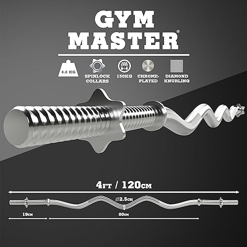 GYM MASTER EZ Curl Bar with Spinlock Collars Standard Barbell for Bicep Curls and Weight Lifting - Image 3
