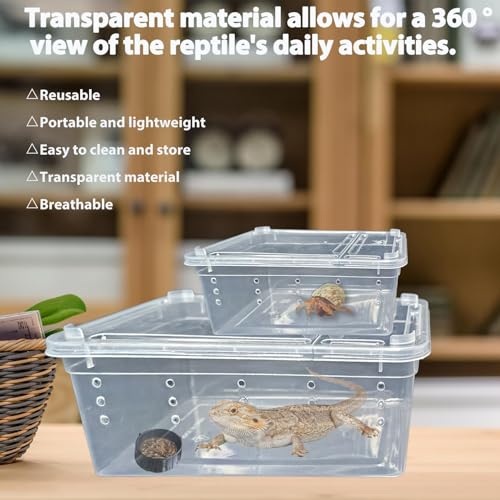 Image of PINVNBY Reptile Feeding Box 8 PCS Snake Breeding Box Reptile Transport Container 7.48 inchx4.92 inchx2.95 inch Portable Habitat Plastic Cricket Cage for Lizard Spider Scorpion Gecko Tortoise Treefrog