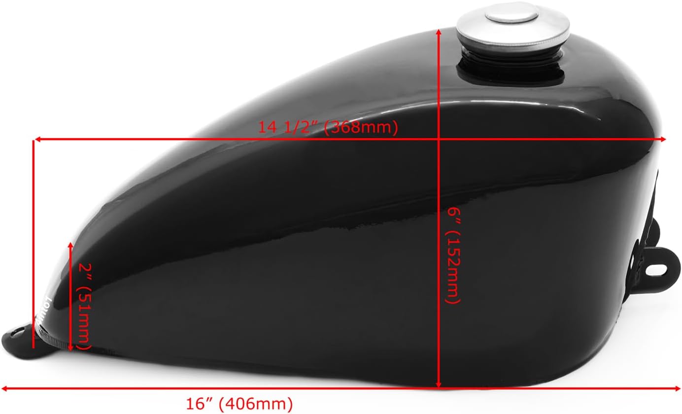 The Pup Bobber Style Gas Tank - Black - Motorcycle Gas / Fuel Tank 1.8 Gallon 7L Fits Harley Sportster Bobber Chopper Ironhead