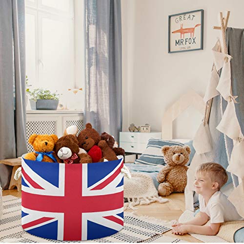Image of visesunny Collapsible Large Capacity Basket British Flag Clothes Toy Storage Hamper with Durable Cotton Handles Home Organizer Solution for Bathroom, Bedroom, Nursery, Laundry,Closet