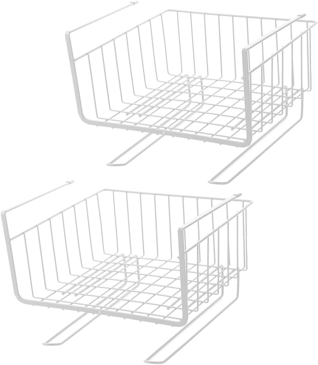 2pcs Simple Cabinet Hanging Rack for under Table Storage Layered Organizer Shelf White Partition Rack for Use Heavy Duty Design Easy to Install Pack