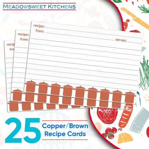 Meadowsweet Kitchens Recipe Card Set - 25 Double Sided Recipe Cards 4 X 6 Inch, Perfect Size Blank Cards For A Recipe Card Box, Make Your Own Personalized Recipe Book - Copper Brown #TOP1