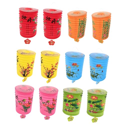 Ipetboom 12個手提風琴紙灯籠 伝統的な花柄デザイン 祭り用吊り下げ飾り 春節 中秋 誕生日 結婚式パーティー向けカラフルな和風照明