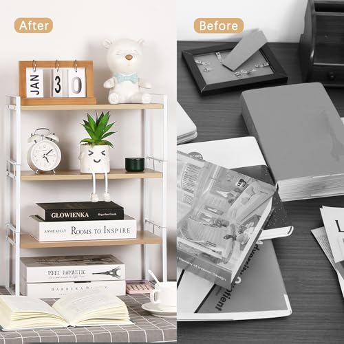 Image of YGYQZ Wood Office Desk Shelf Organizer - Desktop Supplies Cute Dresser Top Organization Storage Rack and Cubicle Decor Aesthetic Bookshelf for Women Man and Kids