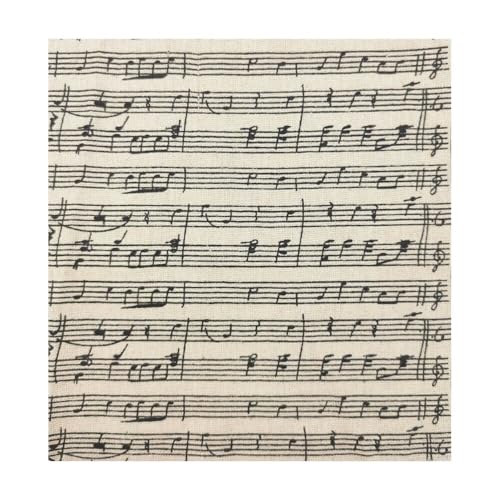 Tela Para Tapizar Tela de lino y algodón con estampado notas musicales for manualidades, Material cojín, mantel, color negro, 1 Uds(45x145CM(17inx57in))