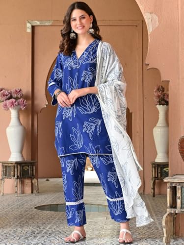 Ensemble kurta en viscose grande taille XL fluide et confortable bleu