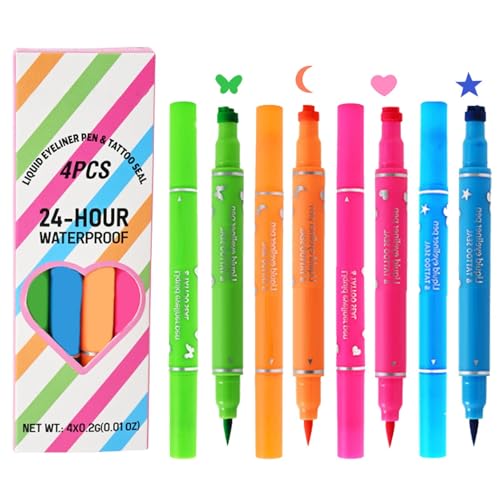Eyeliner Pen, Winged Eyeliner Stamp, Portable Double-Headed Waterproof Seal Makeup Pencil Set, 4-Piece Long-Lasting Smudge-Proof