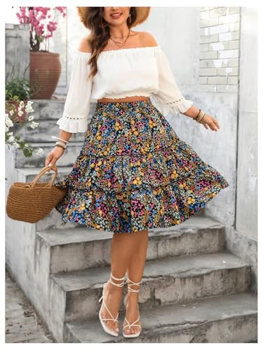 Verdusa Women's Plus Size Boho Floral Tiered Skirt Summer Flowy Vacation Mini Skirts4