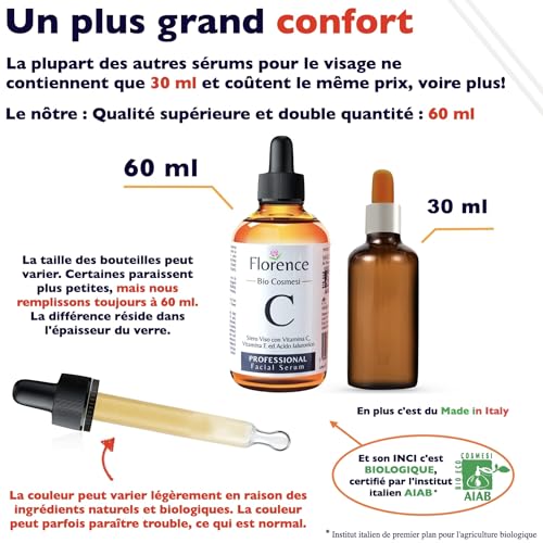 60 ml Bio Sérum Visage à la Vitamine C, Acide Hyaluronique Pur, Vit. E, B5 et Niacinamide. Anti-Rides, Anti-Taches, Anti-âge et Hydratant. Soin Visage Vegan & Cruelty Free.Testé Dermatologiquement – Image 3