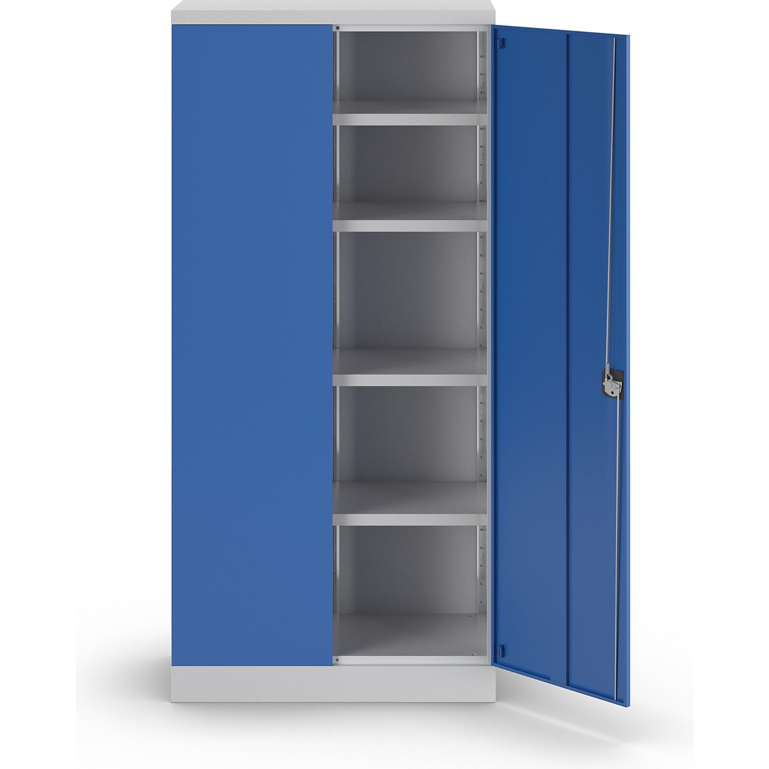 eurokraft | Stahlschrank Nilas | mit 4 Fachböden | HxBxT 1950 x 915 x 421 mm | lichtGrau/Enzianblau