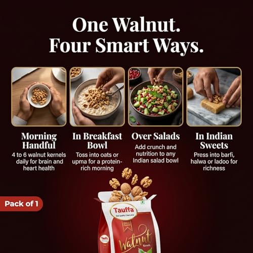 Image of Tauffa Gold Class Walnut Kernels - 250g Pack | Premium Akhrot Giri | Rich in Omega-3, Protein & Antioxidants | Healthy Dry Fruit Snack for Snacking, Baking, Cooking & Brain Health